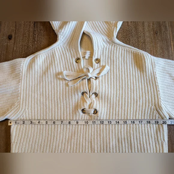 SEZANE Peter Laced Merino Blend Ribbed Flip Collar Jumper in Ecru Size S - Picture 9 of 15